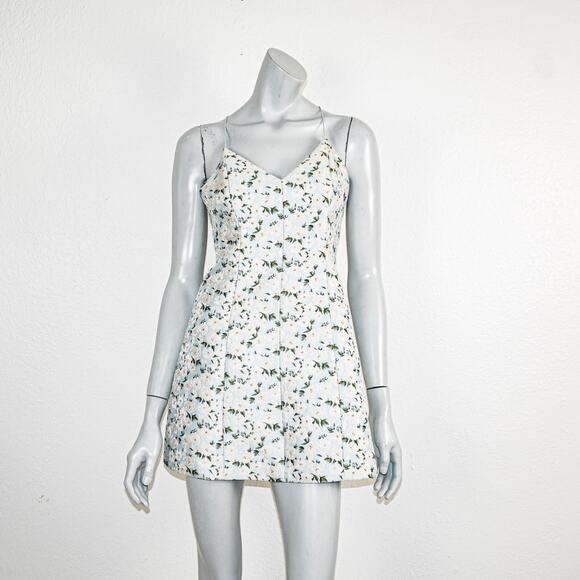 Alice+ Olivia $295 Tayla Structured Tie Shoulder Mini Dress Floral Blue white 0 - Picture 2 of 11